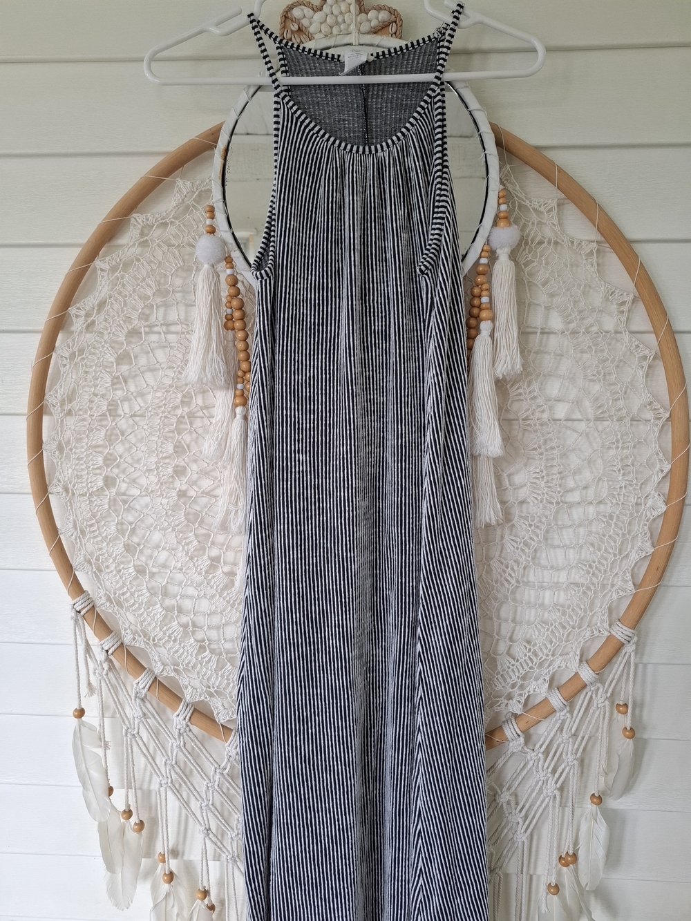 Coastal Caution To The Wind Black and White Striped Maxi Dress